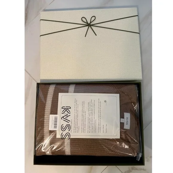 KVSS 100% Pure Cashmere Crewneck Pullover Sweater Brown/Cream Striped NEW w/Box! - Picture 6 of 6